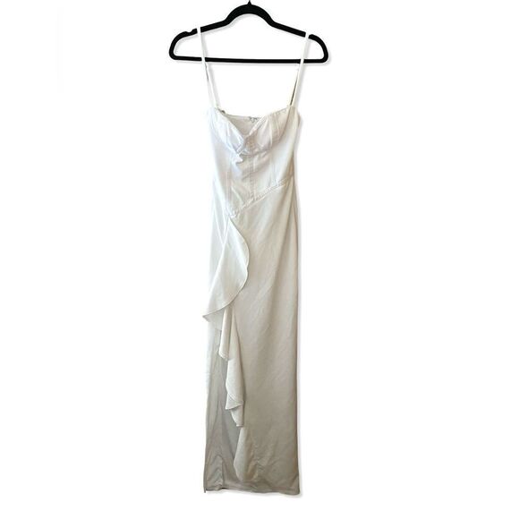Katie May Eros Gown Revolve Ivory white maxi dress ruffle high slit XS - Picture 11 of 11